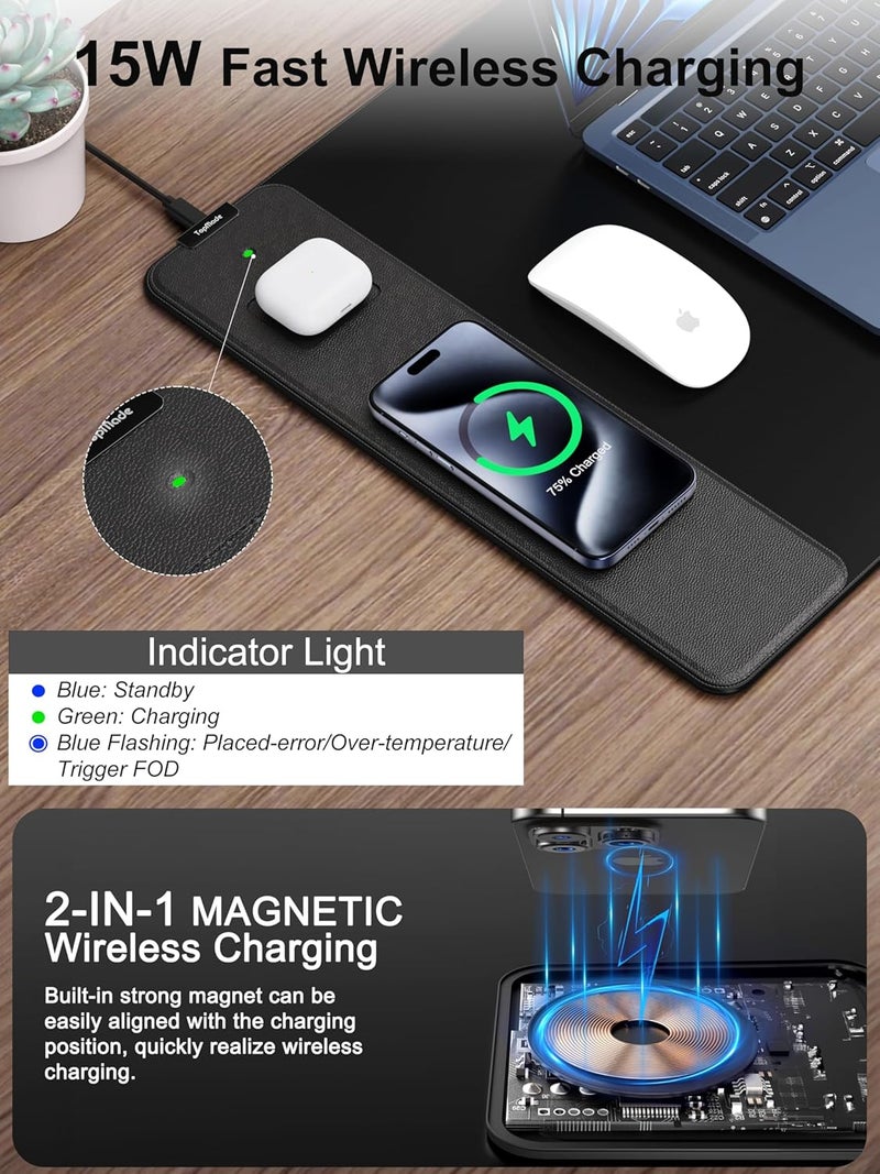 TopMade Mouse Pad with 15W Fast Wireless Charging, 35.43"x15.75" XXXL Large Gaming Waterproof Desk Pad with Ultra-Smooth Surface, Non-Slip Base, Classic Black Computer Desk Mat for MacBook, PC, Laptop - Image 2